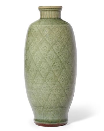 A Carved Longquan Celadon Ovoid Vase