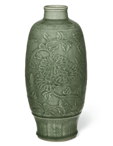 A Carved Longquan Celadon Ovoid Vase