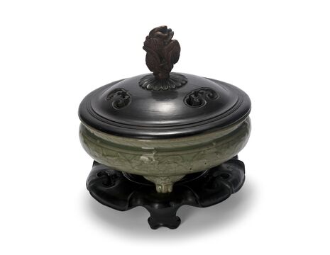 A Large Longquan Celadon Carved Tripod Censer