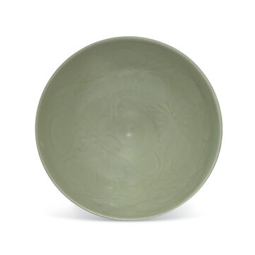 A Large Moulded And Incised Longquan Celadon 'Lotus Petal' Bowl