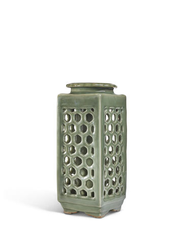 A Longquan Celadon-Glazed Reticulated Vase, Cong
