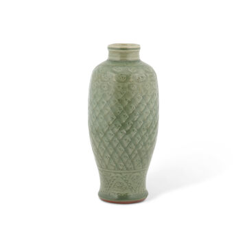 An Incised Longquan Celadon 'Diaper And Floral' Sleeve Vase