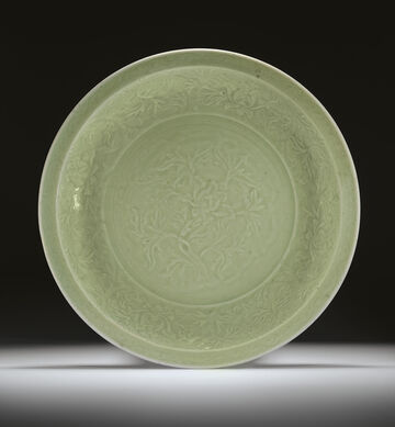 A Rare Massive Carved Longquan Celadon Charger