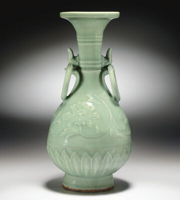 A Longquan Celadon Pear-Shaped Vase With Ring Handles