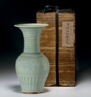 A Rare Small Longquan Celadon Trumpet-Necked Baluster Vase