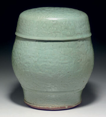 A Longquan Celadon Drum-Shaped Garden Seat