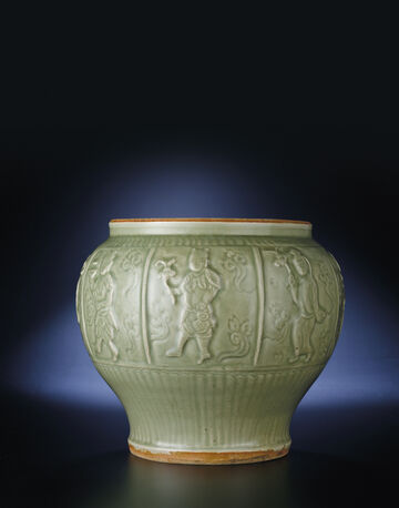 A Rare Moulded Longquan Celadon Baluster Jar