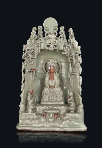 A Longquan Celadon Shrine Of Guanyin