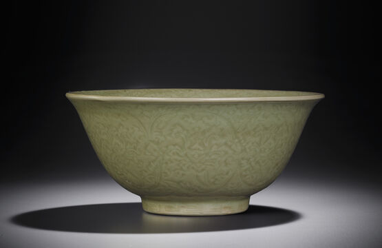 A Rare Carved Longquan Celadon Deep Bowl