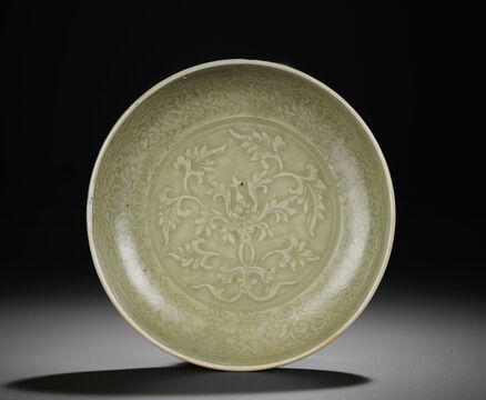 A Longquan Celadon Moulded 'Lotus' Dish