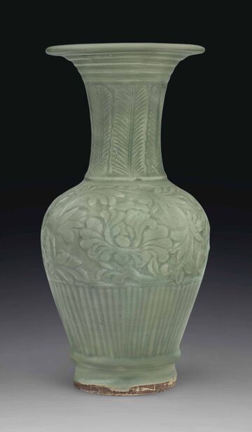 A Carved Longquan Celadon Vase