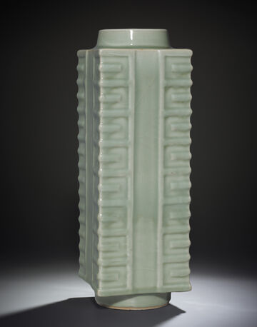 A Very Rare And Large Longquan Celadon Cong -Form Vase