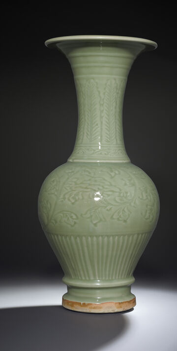 A Carved Longquan Celadon Temple Vase