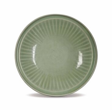 A Chinese Large Longquan Celadon Molded Dish,