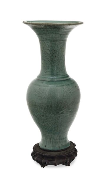 A Chinese Large Longquan Celadon ‘Phoenix Tail’ Vase,