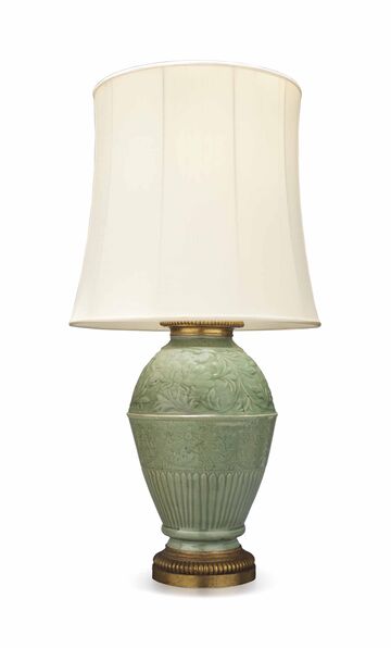 A Longquan Celadon Carved Porcelain Lamp