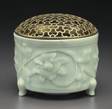 A Longquan Celadon Tripod Relief-Decorated Censer