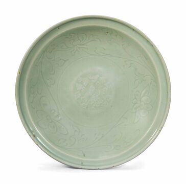 A Longquan Celadon-Glazed Floral Dish