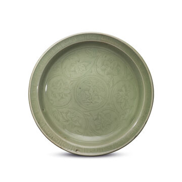 A Rare Ming Incised Longquan Celadon Dish