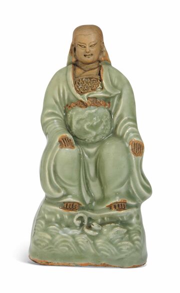 A Longquan Celadon And Biscuit Figure Of Xuan Wu