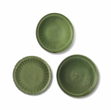 Three Chinese Longquan Celadon Fluted Dishes