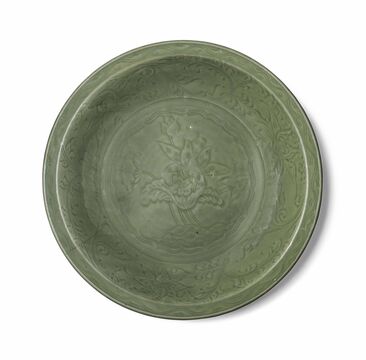 A Chinese Longquan Celadon Carved Large Dish