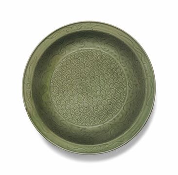 A Chinese Longquan Celadon Carved Large Dish