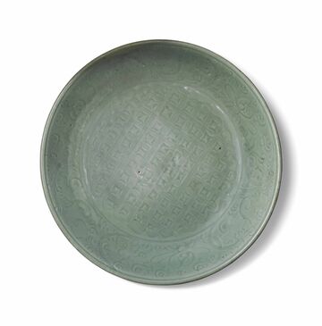 A Chinese Longquan Celadon Carved Large Dish