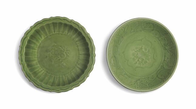 Two Chinese Longquan Celadon Dishes