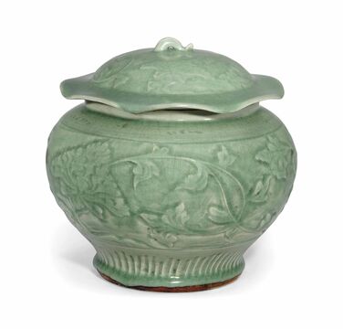 A Large Longquan Celadon Jar And Cover