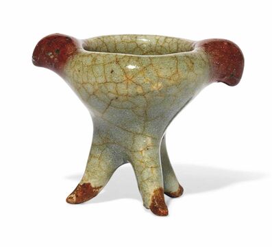 An Unusual Miniature Celadon And Underglaze Red Longquan Tripod Censer