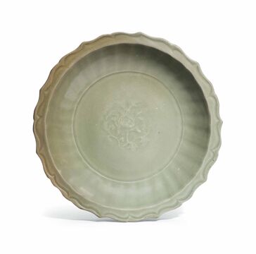 A Chinese Large Longquan Celadon Molded Shallow Dish