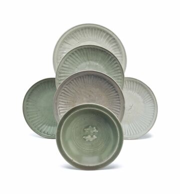 Six Chinese Longquan Celadon-Glazed Shallow Dishes