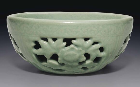 A Longquan Celadon Reticulated Warming Bowl