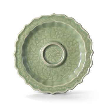 A Carved And Moulded Longquan Celadon Barbed-Rim Cup Stand