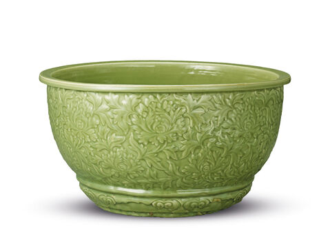 A Rare Massive Carved Longquan Celadon Jardiniere