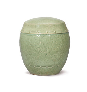 A Carved Longquan Celadon Barrel-Form Garden Stool