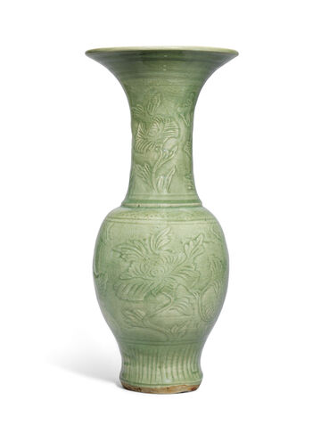 A Chinese Carved Longquan Celadon 'Phoenix-Tail' Vase