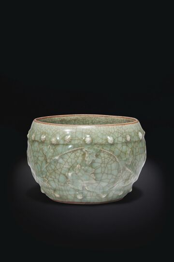 A Rare Longquan Celadon Barrel-Form Jar