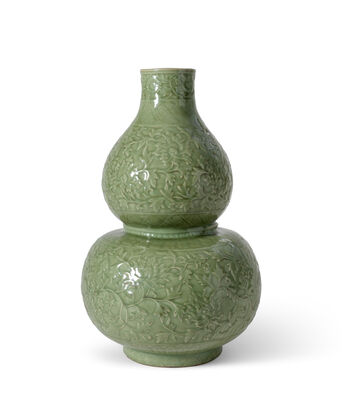 Rare Et Important Vase Double-Gourde En Grès Céladon Longquan