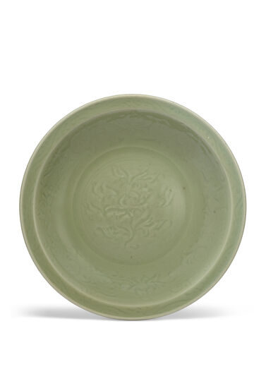 A Large Carved Longquan Celadon 'Peony' Dish
