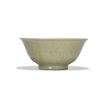 A Rare Carved Longquan Celadon ‘Floral’ Bowl