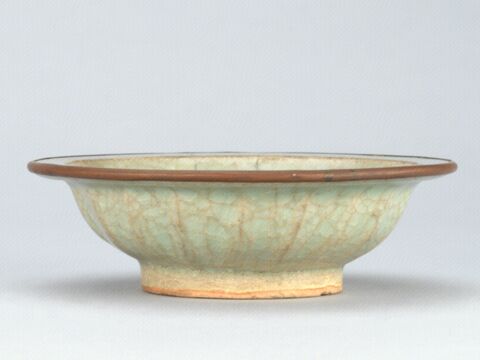 青釉刻双鱼纹菊瓣折沿洗