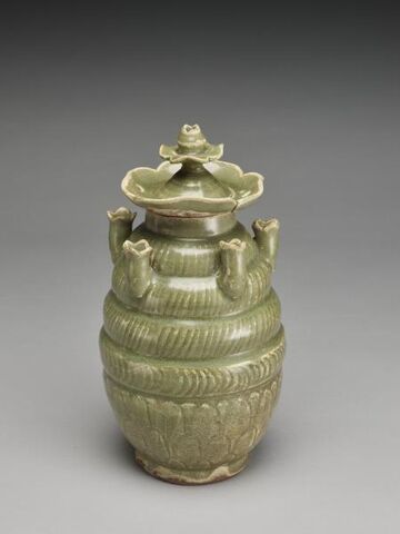 Covered jar with tubular protrusions