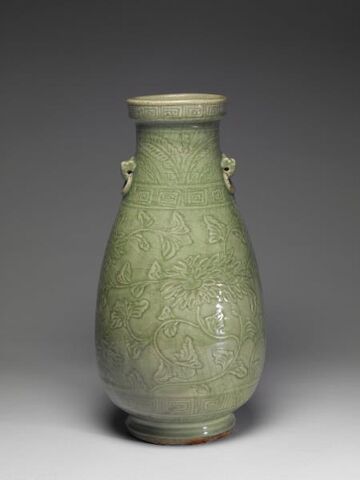 Vase with handles and incised floral decoration