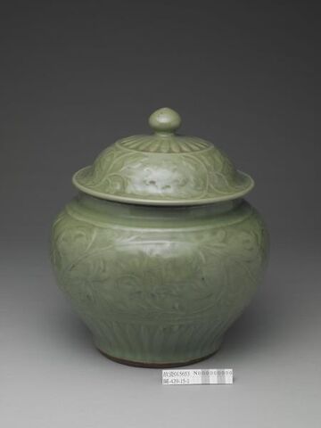 Lidded jar with incised peony decoration