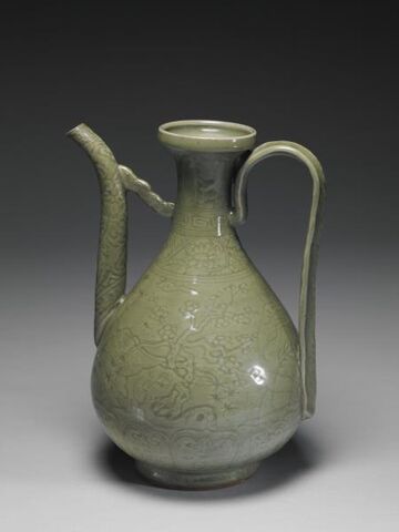 Ewer with depiction of "three wintry friends" (pine, bamboo and plum) and stones
